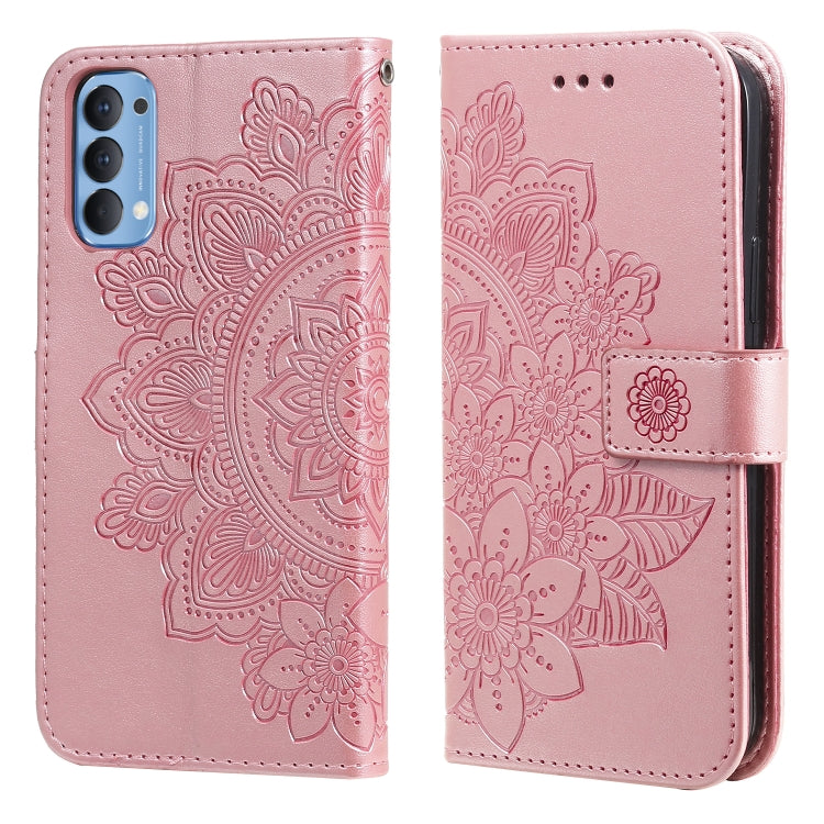 For OPPO Reno4 5G 7-petal Flowers Embossing Pattern Horizontal Flip PU Leather Case with Holder & Card Slots & Wallet & Photo Frame
