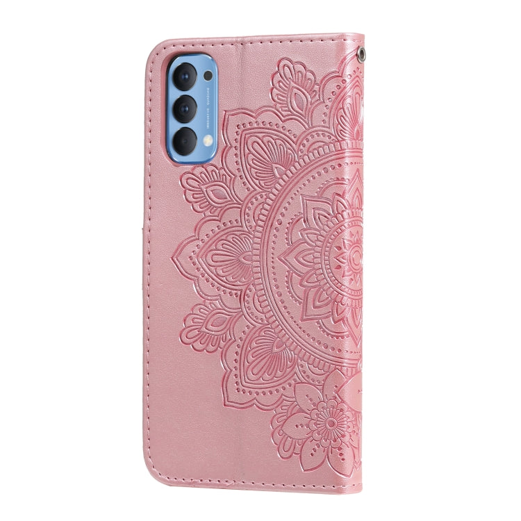 For OPPO Reno4 5G 7-petal Flowers Embossing Pattern Horizontal Flip PU Leather Case with Holder & Card Slots & Wallet & Photo Frame
