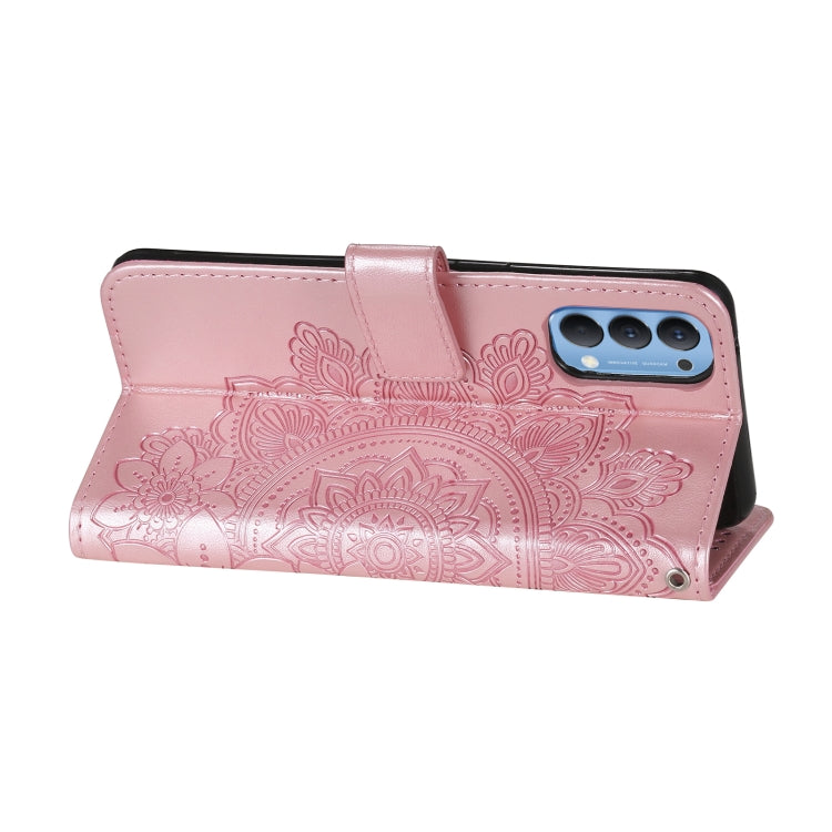 For OPPO Reno4 5G 7-petal Flowers Embossing Pattern Horizontal Flip PU Leather Case with Holder & Card Slots & Wallet & Photo Frame