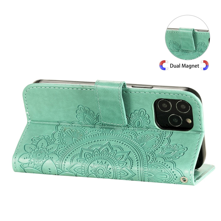 For iPhone 12 / 12 Pro 7-petal Flowers Embossing Pattern Horizontal Flip PU Leather Case with Holder & Card Slots & Wallet & Photo Frame