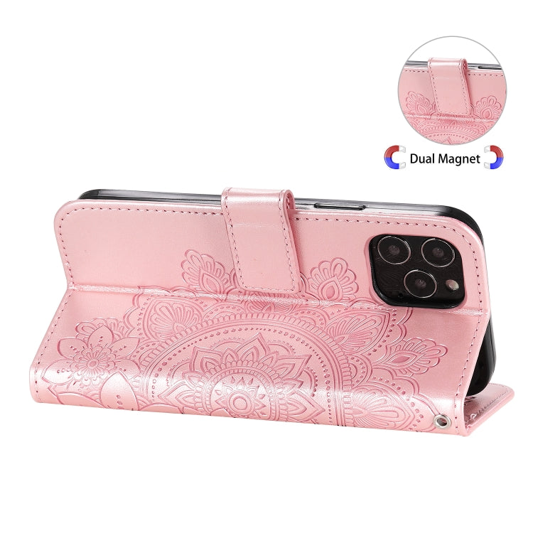 For iPhone 12 / 12 Pro 7-petal Flowers Embossing Pattern Horizontal Flip PU Leather Case with Holder & Card Slots & Wallet & Photo Frame