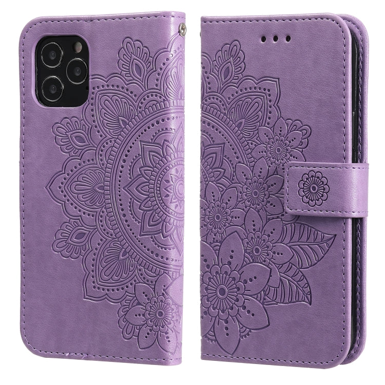 For iPhone 12 Pro Max 7-petal Flowers Embossing Pattern Horizontal Flip PU Leather Case with Holder & Card Slots & Wallet & Photo Frame