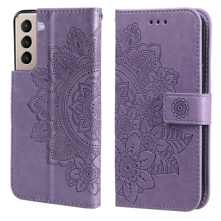 For Samsung Galaxy S21+ 5G 7-petal Flowers Embossing Pattern Horizontal Flip PU Leather Case with Holder & Card Slots & Wallet & Photo Frame