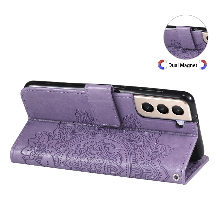 For Samsung Galaxy S21+ 5G 7-petal Flowers Embossing Pattern Horizontal Flip PU Leather Case with Holder & Card Slots & Wallet & Photo Frame