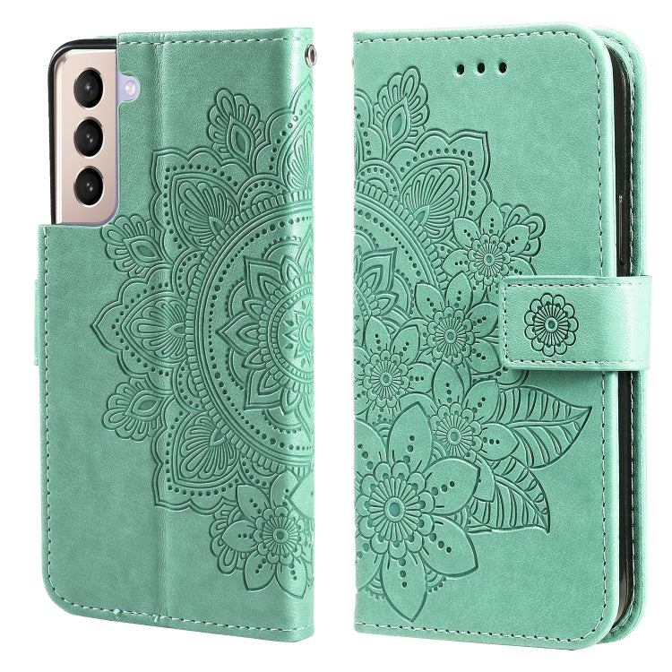 For Samsung Galaxy S21+ 5G 7-petal Flowers Embossing Pattern Horizontal Flip PU Leather Case with Holder & Card Slots & Wallet & Photo Frame