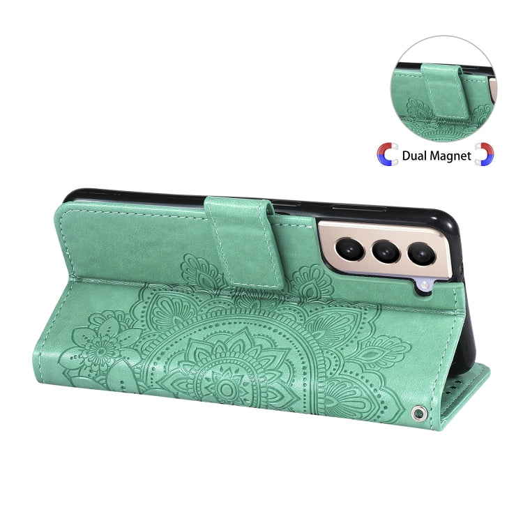 For Samsung Galaxy S21+ 5G 7-petal Flowers Embossing Pattern Horizontal Flip PU Leather Case with Holder & Card Slots & Wallet & Photo Frame