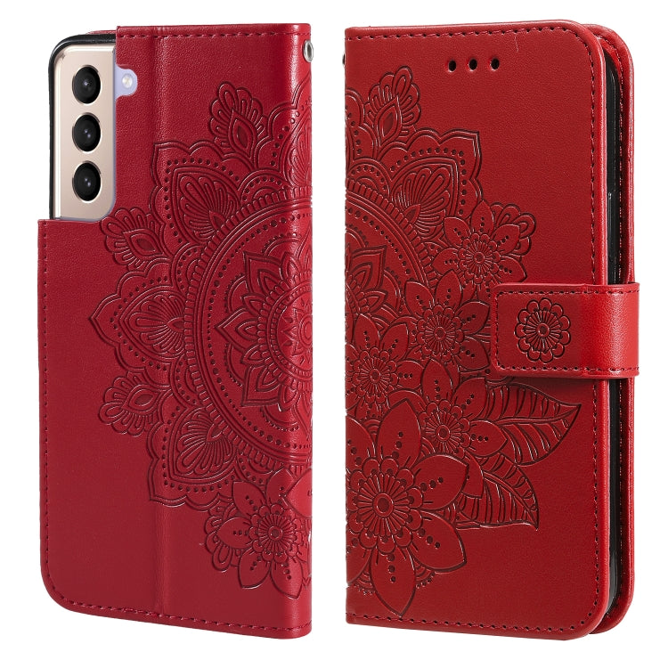 For Samsung Galaxy S21+ 5G 7-petal Flowers Embossing Pattern Horizontal Flip PU Leather Case with Holder & Card Slots & Wallet & Photo Frame