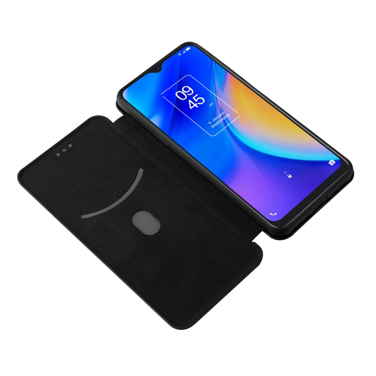 For TCL 20S Carbon Fiber Texture Horizontal Flip TPU + PC + PU Leather Case with Card Slot