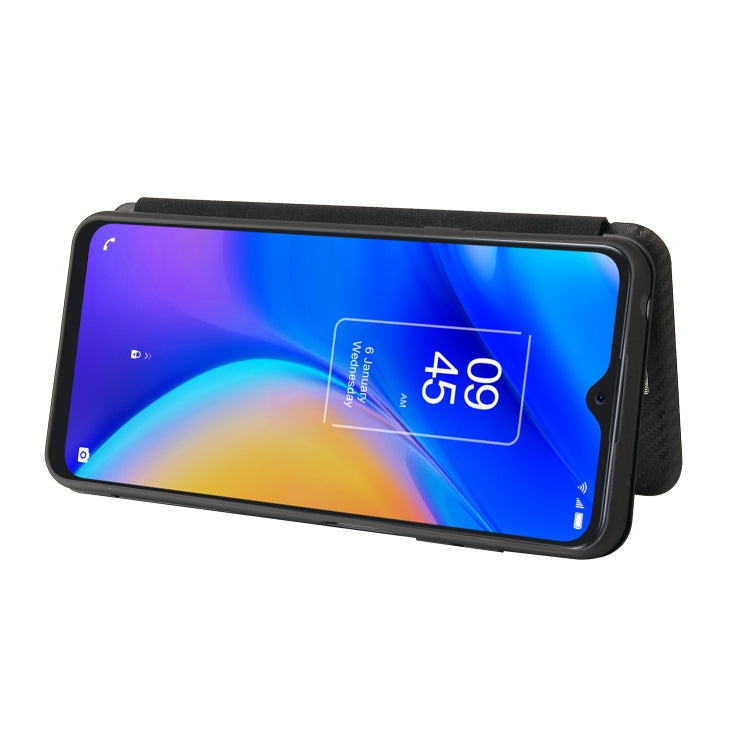 For TCL 20S Carbon Fiber Texture Horizontal Flip TPU + PC + PU Leather Case with Card Slot