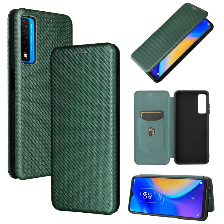 For TCL 20S Carbon Fiber Texture Horizontal Flip TPU + PC + PU Leather Case with Card Slot