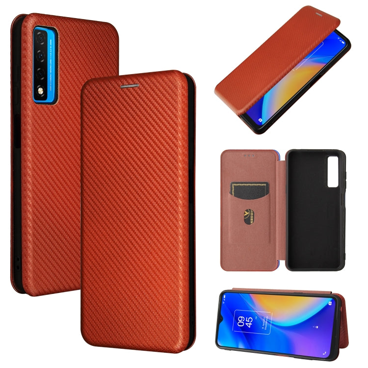 For TCL 20S Carbon Fiber Texture Horizontal Flip TPU + PC + PU Leather Case with Card Slot