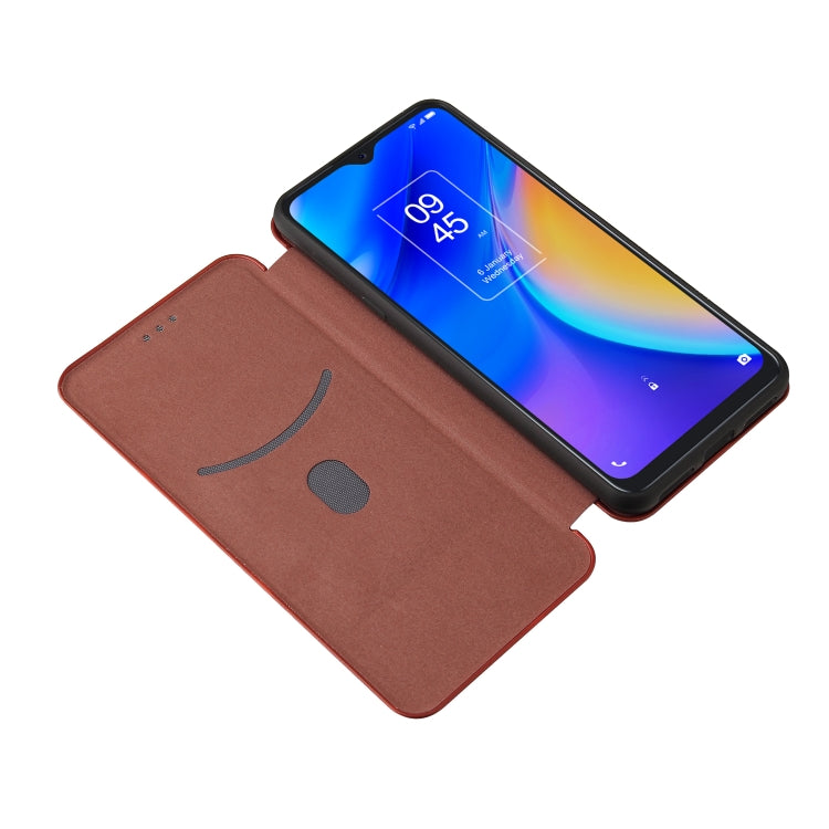 For TCL 20S Carbon Fiber Texture Horizontal Flip TPU + PC + PU Leather Case with Card Slot