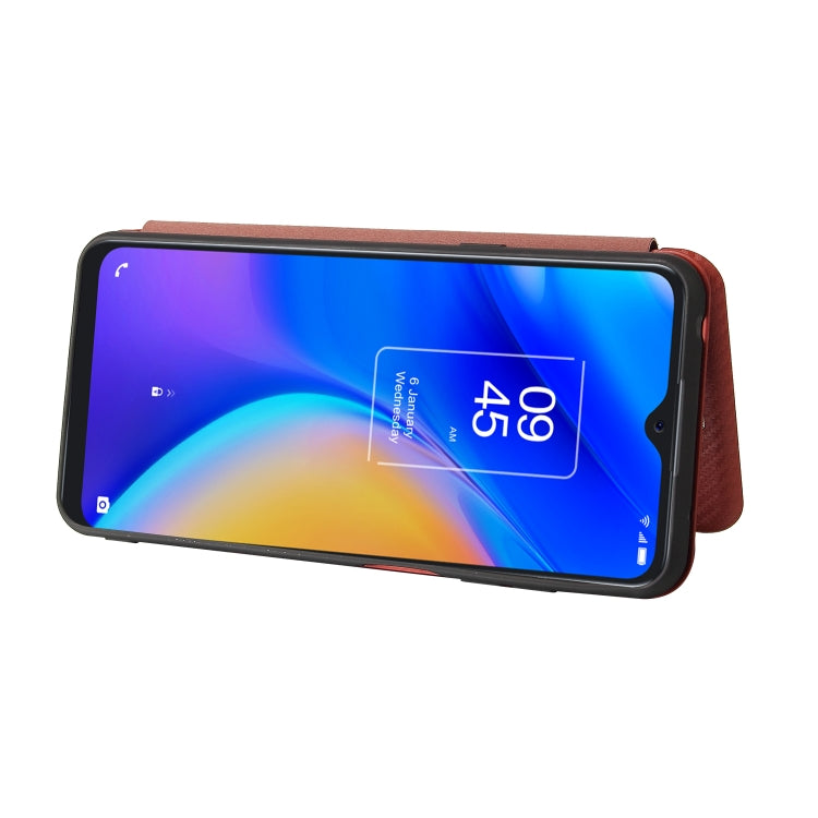 For TCL 20S Carbon Fiber Texture Horizontal Flip TPU + PC + PU Leather Case with Card Slot