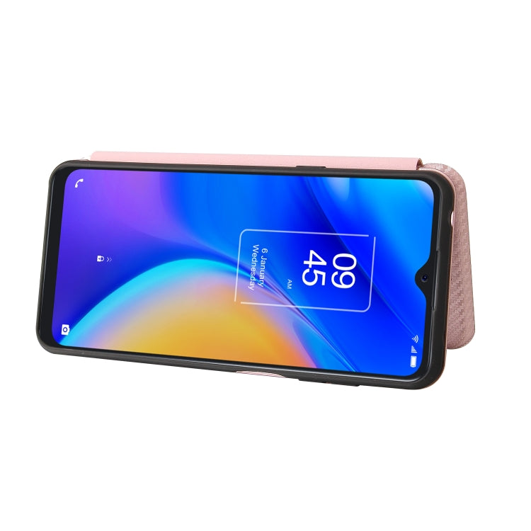 For TCL 20S Carbon Fiber Texture Horizontal Flip TPU + PC + PU Leather Case with Card Slot