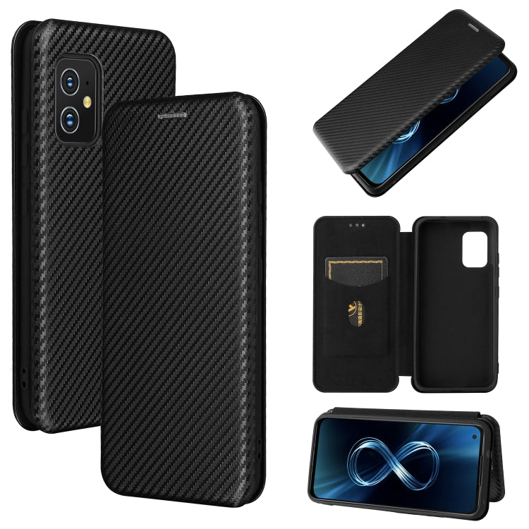For Asus Zenfone 8 / ZS590KS (8 Mini) Carbon Fiber Texture Horizontal Flip TPU + PC + PU Leather Case with Card Slot
