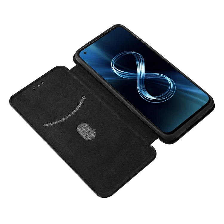 For Asus Zenfone 8 / ZS590KS (8 Mini) Carbon Fiber Texture Horizontal Flip TPU + PC + PU Leather Case with Card Slot