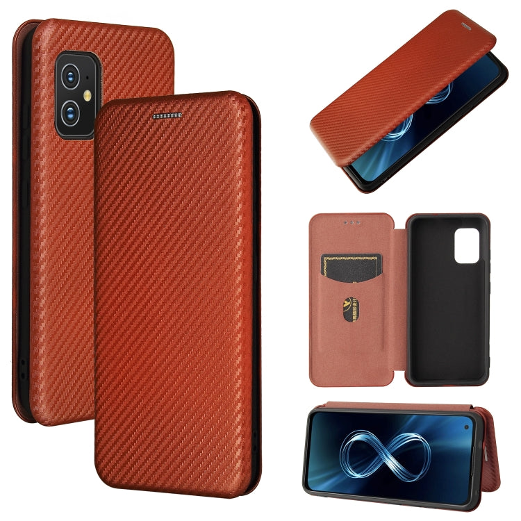 For Asus Zenfone 8 / ZS590KS (8 Mini) Carbon Fiber Texture Horizontal Flip TPU + PC + PU Leather Case with Card Slot