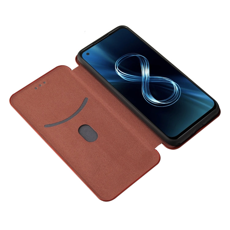 For Asus Zenfone 8 / ZS590KS (8 Mini) Carbon Fiber Texture Horizontal Flip TPU + PC + PU Leather Case with Card Slot