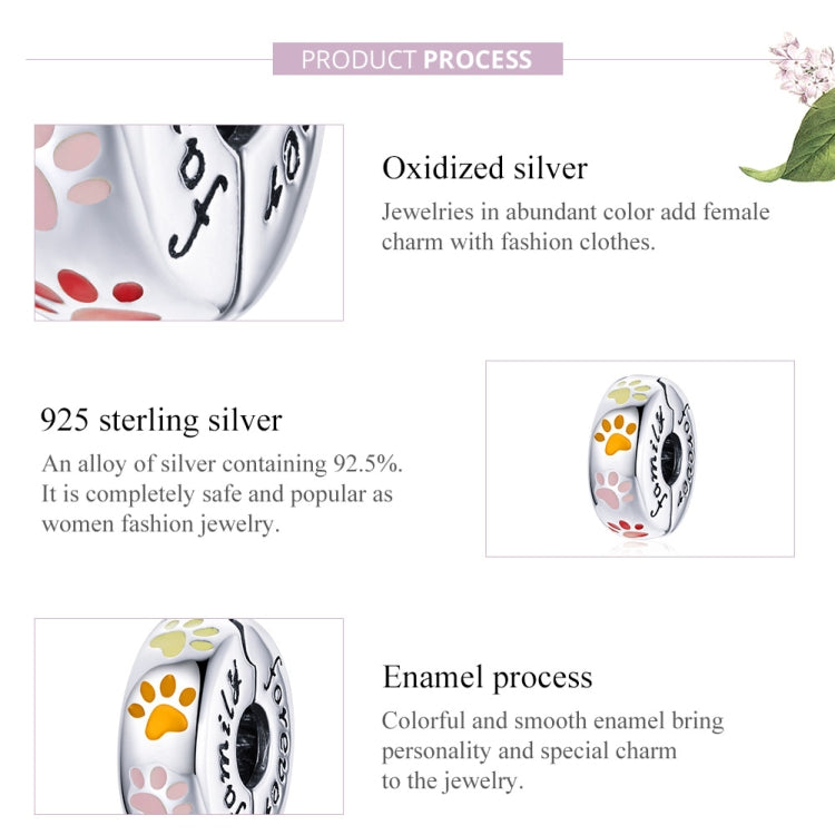 S925 Sterling Silver Colorful Paw Print Beads DIY Bracelet Necklace Accessories