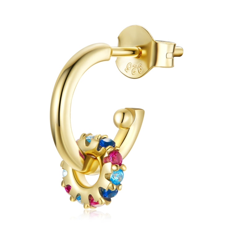 S925 Sterling Silver Real Gold-plated Colorful Ring Ear Studs Women Earrings