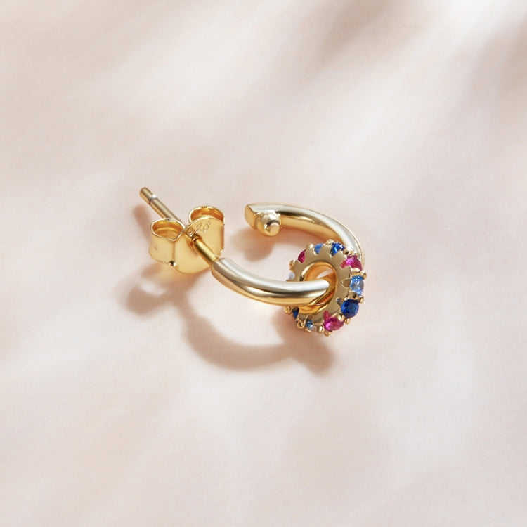 S925 Sterling Silver Real Gold-plated Colorful Ring Ear Studs Women Earrings