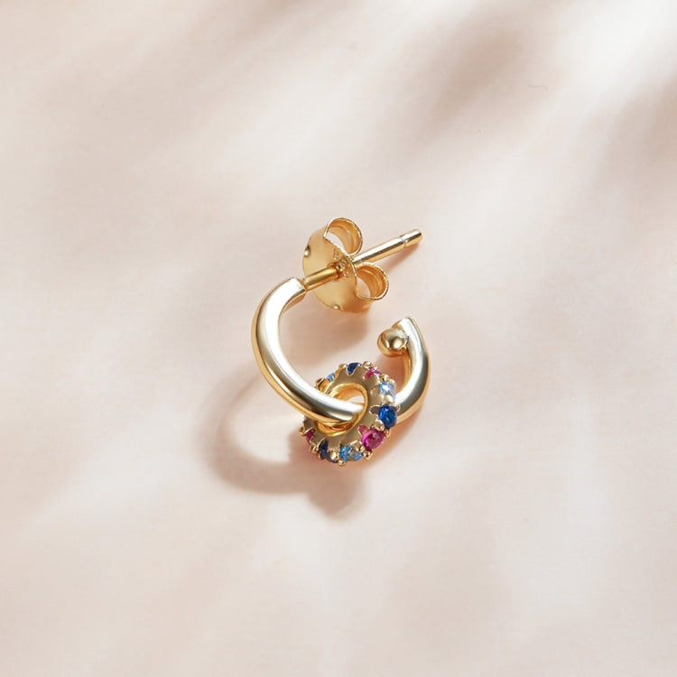 S925 Sterling Silver Real Gold-plated Colorful Ring Ear Studs Women Earrings