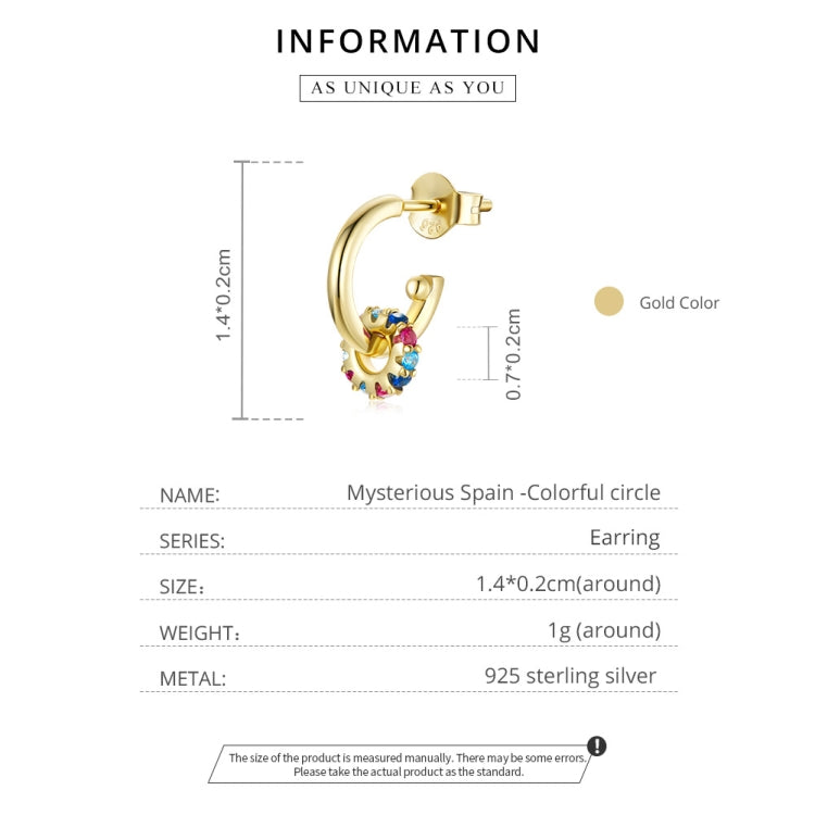 S925 Sterling Silver Real Gold-plated Colorful Ring Ear Studs Women Earrings