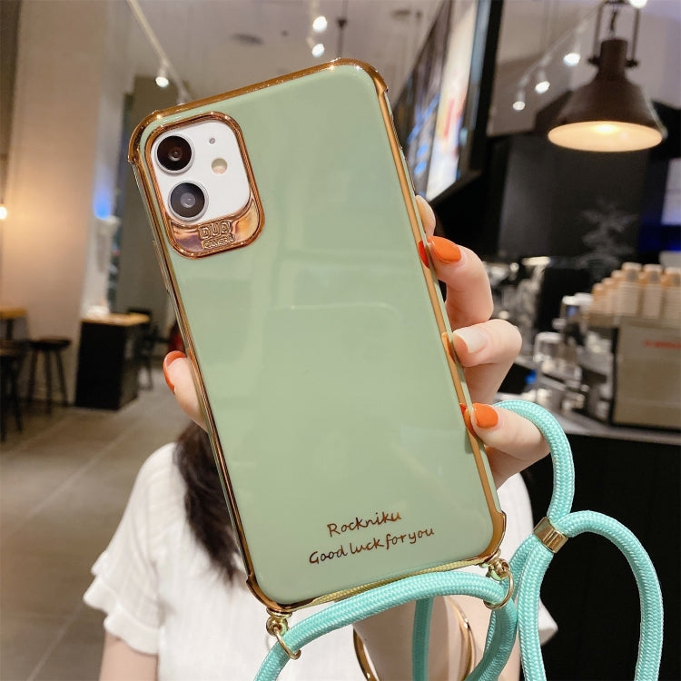 For iPhone 12 Electroplating TPU Four-Corner Shockproof Protective Case with Lanyard