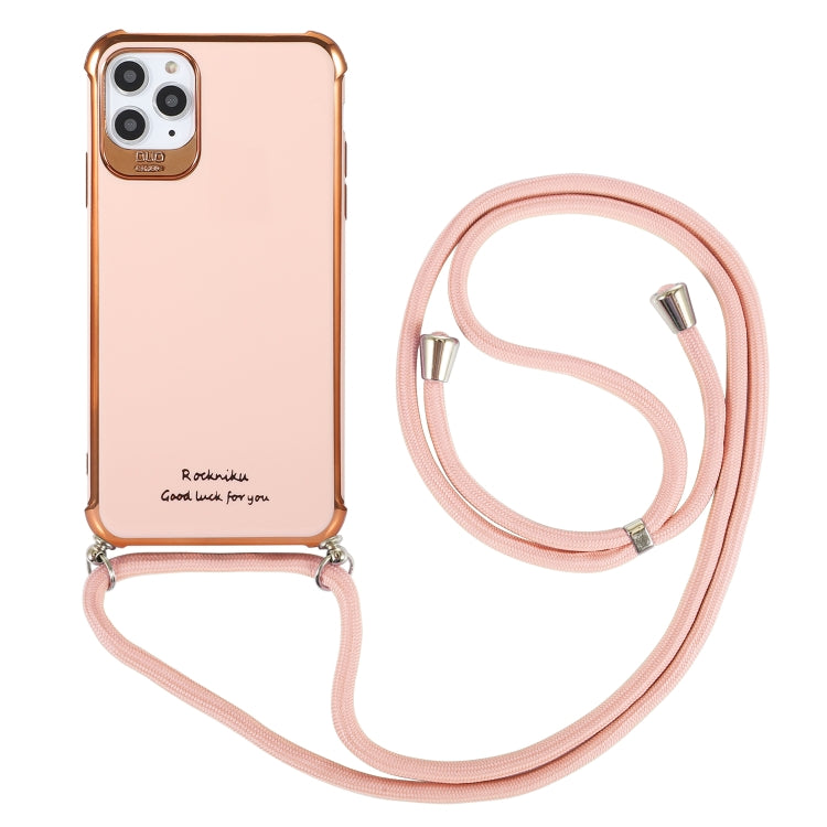 For iPhone 12 Electroplating TPU Four-Corner Shockproof Protective Case with Lanyard