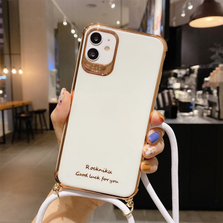 For iPhone 12 Electroplating TPU Four-Corner Shockproof Protective Case with Lanyard
