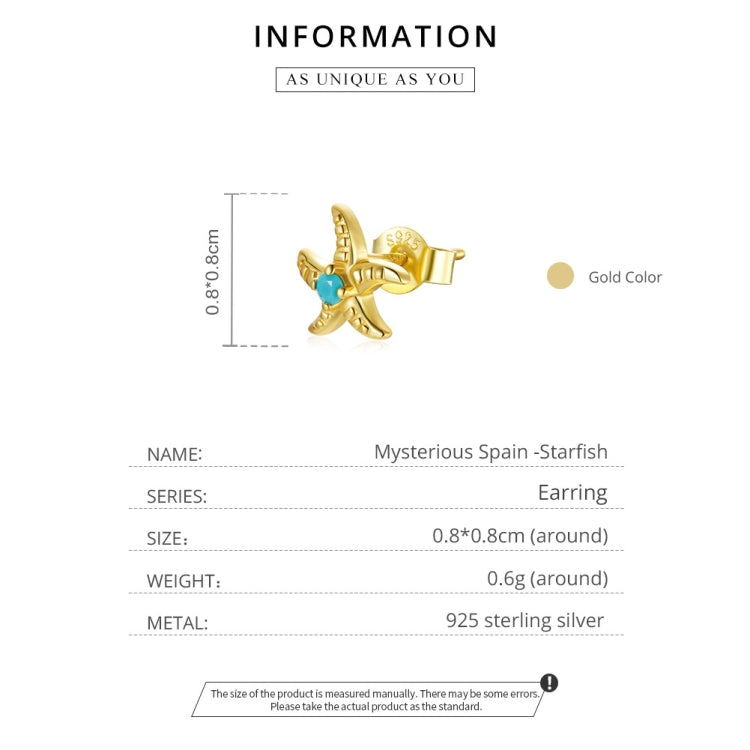 S925 Sterling Silver Real Gold-plated Starfish Ear Studs Women Earrings