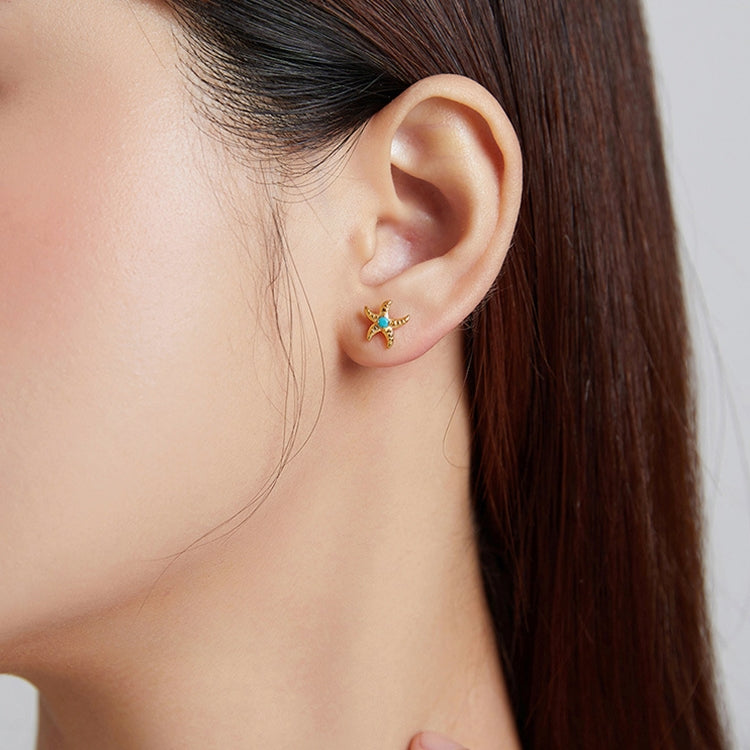 S925 Sterling Silver Real Gold-plated Starfish Ear Studs Women Earrings