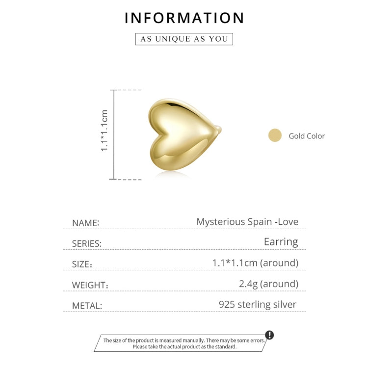 S925 Sterling Silver Real Gold-plated Heart Ear Studs Women Earrings