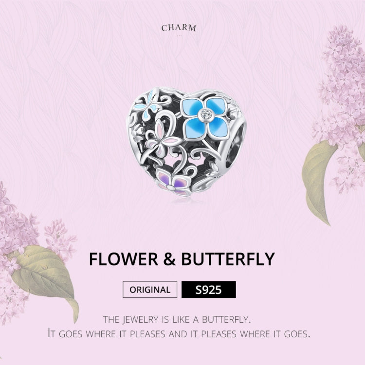 S925 Sterling Silver Heart Flower Butterfly Beads DIY Bracelet Necklace Accessories
