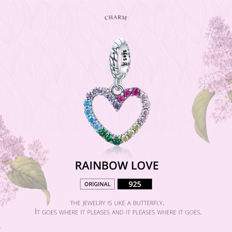 S925 Sterling Silver Rainbow Heart Pendant DIY Bracelet Necklace Accessories