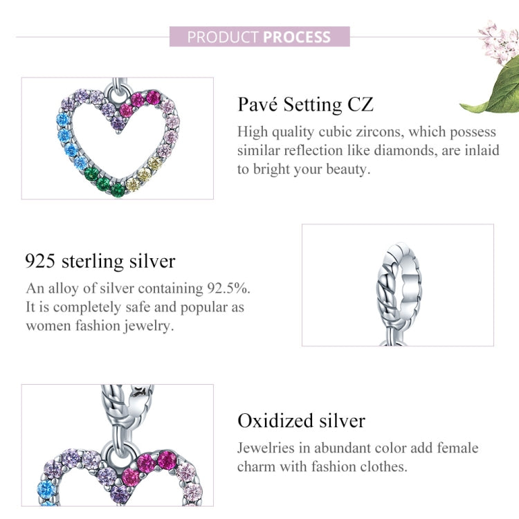 S925 Sterling Silver Rainbow Heart Pendant DIY Bracelet Necklace Accessories