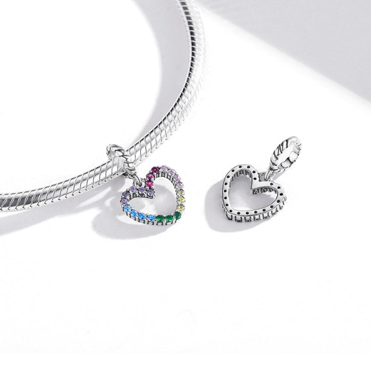 S925 Sterling Silver Rainbow Heart Pendant DIY Bracelet Necklace Accessories