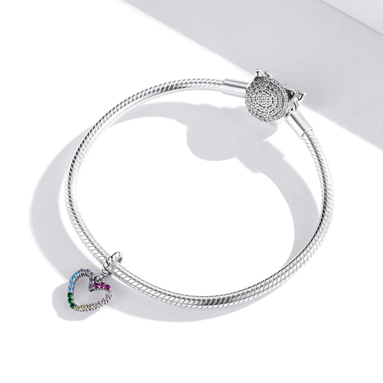 S925 Sterling Silver Rainbow Heart Pendant DIY Bracelet Necklace Accessories