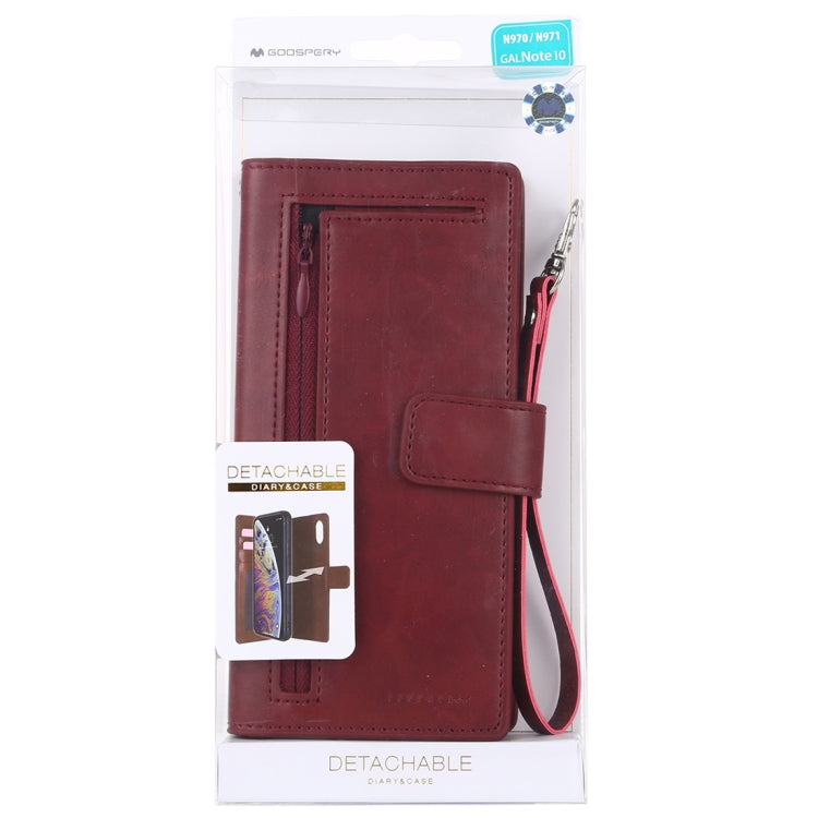 For Galaxy Note 10 GOOSPERY DETACHABLE DIARY Detachable Horizontal Flip Leather Case with Holder & Card Slots & Zipper & Wallet