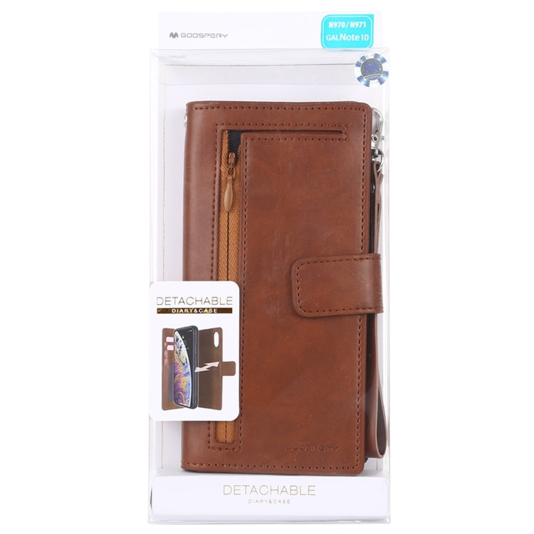 For Galaxy Note 10 GOOSPERY DETACHABLE DIARY Detachable Horizontal Flip Leather Case with Holder & Card Slots & Zipper & Wallet
