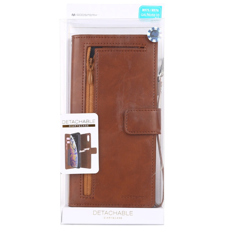 For Galaxy Note 10+ GOOSPERY DETACHABLE DIARY Detachable Horizontal Flip Leather Case with Holder & Card Slots & Zipper & Wallet
