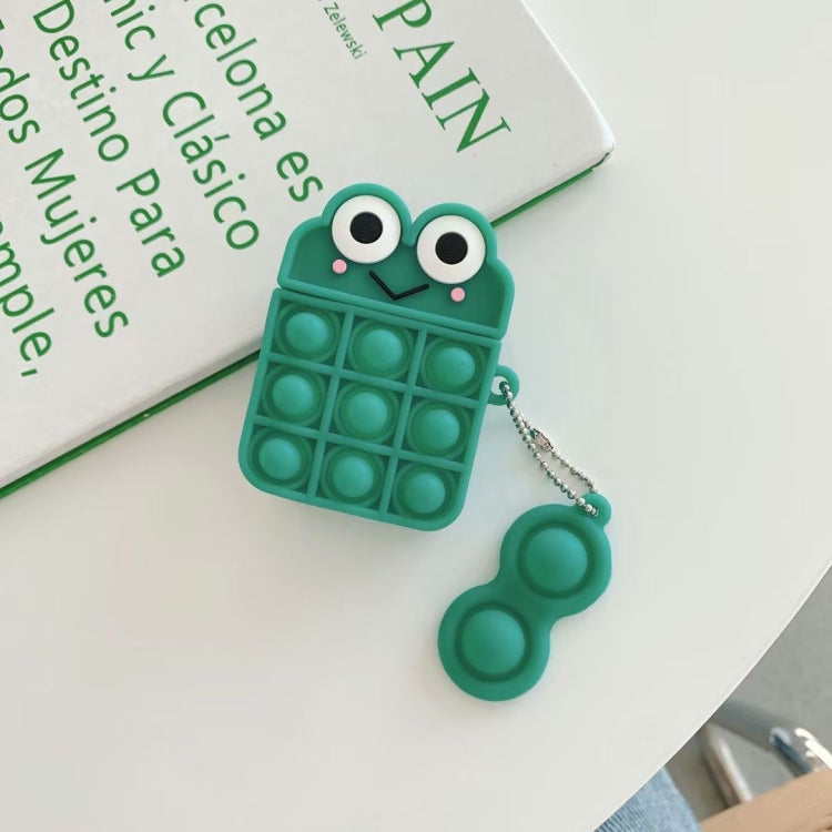 Frog Stress Relief Push Bubble Silicone Wireless Earphones Case With Keychain For Airpods 1 / 2