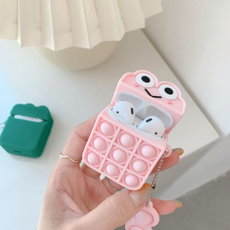 Frog Stress Relief Push Bubble Silicone Wireless Earphones Case With Keychain For Airpods 1 / 2