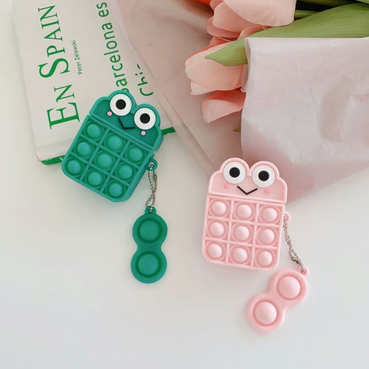 Frog Stress Relief Push Bubble Silicone Wireless Earphones Case With Keychain For Airpods 1 / 2
