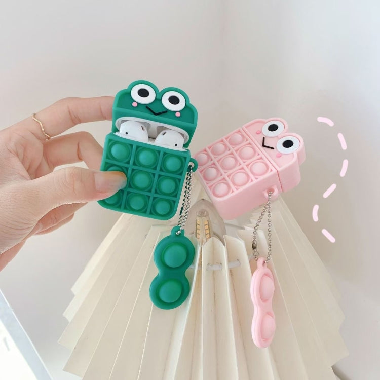 Frog Stress Relief Push Bubble Silicone Wireless Earphones Case With Keychain For Airpods 1 / 2