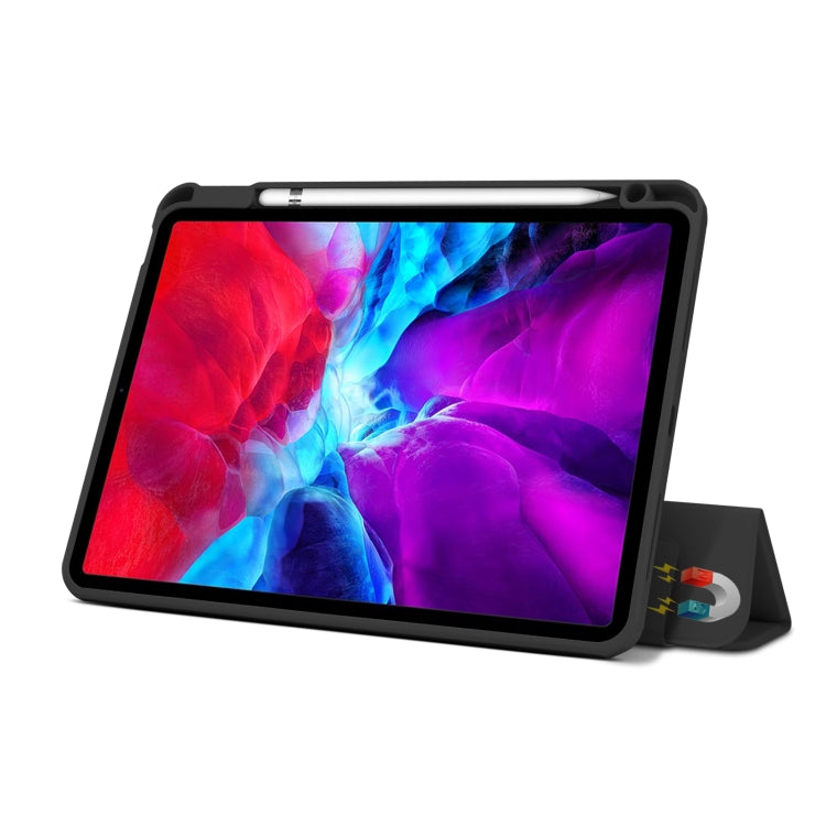 For iPad Pro 11 2022 / 2021 / Air 2020 10.9 Magnetic Separable Clear Acrylic Leather Tablet Case with 3-folding Holder & Pen Slot & 3 x Switchable Lens Covers & Sleep / Wake-up Function
