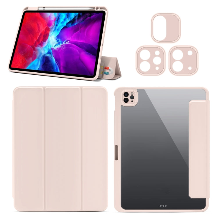 For iPad Pro 11 2022 / 2021 / Air 2020 10.9 Magnetic Separable Clear Acrylic Leather Tablet Case with 3-folding Holder & Pen Slot & 3 x Switchable Lens Covers & Sleep / Wake-up Function