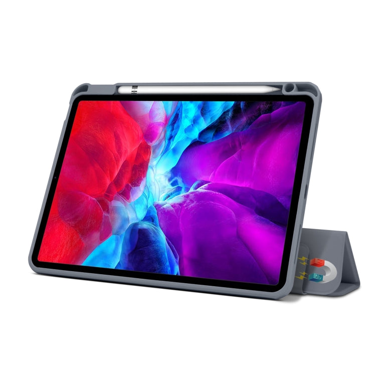 For iPad Pro 11 2022 / 2021 / Air 2020 10.9 Magnetic Separable Clear Acrylic Leather Tablet Case with 3-folding Holder & Pen Slot & 3 x Switchable Lens Covers & Sleep / Wake-up Function