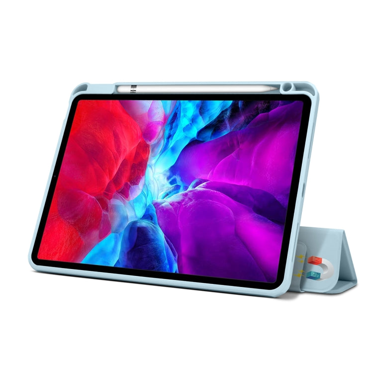 For iPad Pro 11 2022 / 2021 / Air 2020 10.9 Magnetic Separable Clear Acrylic Leather Tablet Case with 3-folding Holder & Pen Slot & 3 x Switchable Lens Covers & Sleep / Wake-up Function