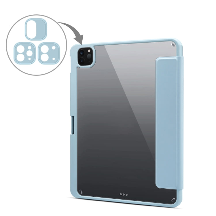 For iPad Pro 11 2022 / 2021 / Air 2020 10.9 Magnetic Separable Clear Acrylic Leather Tablet Case with 3-folding Holder & Pen Slot & 3 x Switchable Lens Covers & Sleep / Wake-up Function